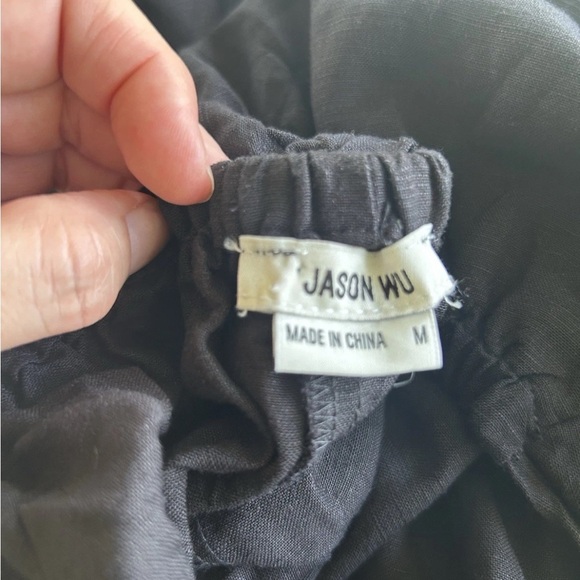 Jason Wu Open Back Linen Blend Tiered Hem Midi Sundress Black Flutter Sleeve M - Picture 9 of 11